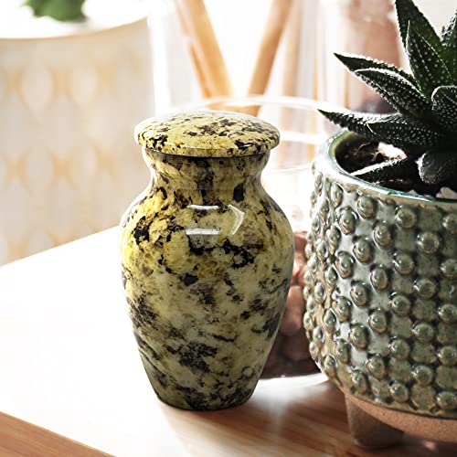 Small Keepsake Urn for Human Ashes 3 Inch – Elegant Marble Finish – Mini Cremation Urn for Sharing – Aluminum Memorial with Secure Lid, Velvet Bag and Funnel Included - Yellow Marble Finish - color: 1 Caroline Summer