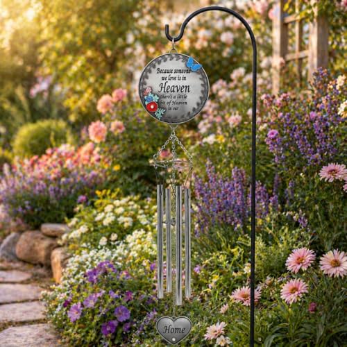Memorial Wind Chime for Loss of Mom – Sympathy Gift for Loss of Mother, Bereavement Wind Chimes with “Because Someone We Love is in Heaven” Poem, Indoor Outdoor Remembrance Gift, 21 Inch