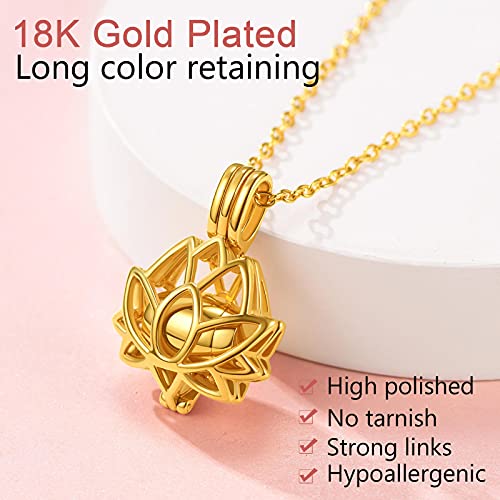 FindChic Personalized Urn Necklaces for Ashes Vertical Bar/Moon Cat/Sand Clock/Dog Claw Pendant Stainless Steel/18K Gold Plated/Black Waterproof Keepsake Cremation Jewelry with Funnel, with Gift Box - color: 4. lotus (gold)