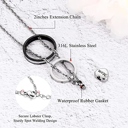 XIUDA Cremation Urn Necklace for Ashes Eternal Memory Carved Keepsake Stainless Steel Urn Jewelry Memorial Ash Holder - color: Silver&Black-MOM