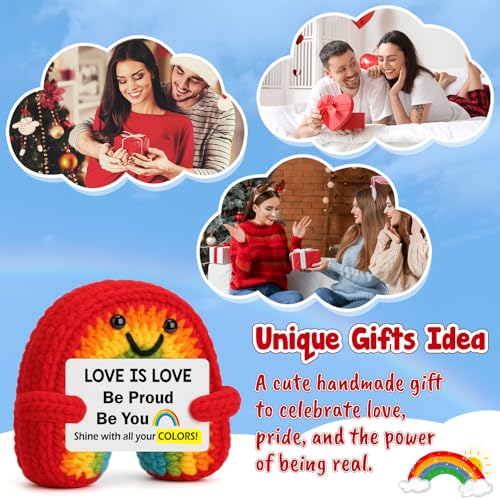 Gifts for Him Valentines Anniversary - Love is Love, Positive Pride Crochet Rainbow Inspirational Support Valentines Day Birthday Gift for Women Men Her Girlfriend Boyfriend Friend - color: Rainbow Proud