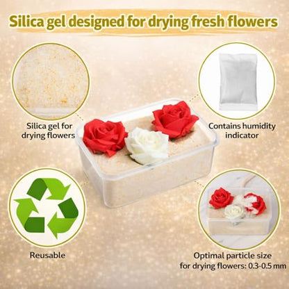 Lewtemi DIY Frame Craft Kit, Silica Gel Flower Drying with Container and 8x8 Shadow Box Frame Set, DIY Wedding Bouquet, Graduation Gift, Flower Preservation Kit Memory Display Case