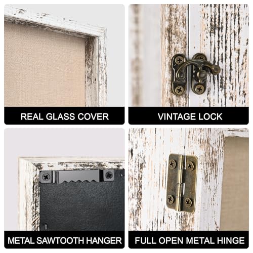11×14 Shadow Box Frame, Linen Back, Glass Door, Hinge Display Case - color: Rustic White, size: 11×14