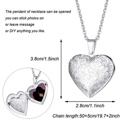 2 Pcs Locket Necklace that Holds Pictures Stainless Steel Locket Pendant Necklace Memory Photo Pendant Necklace for Women Girls - color: Heart style 5