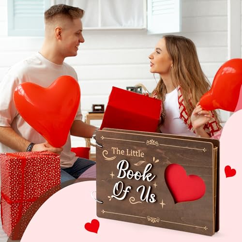 CY2SIDE Valentine's Day Couple Photo Album Scrapbook - 111PCS The Little Book of Us Wooden Album Scrapbook Kit for Lovers with Heart Puzzle Brown Paper Sticker and Template for DIY Dating Anniversary - style: Love of Story