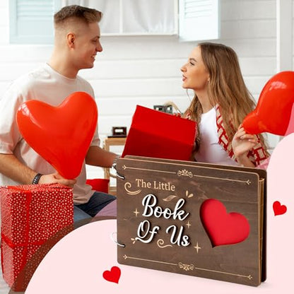 CY2SIDE Valentine's Day Couple Photo Album Scrapbook - 111PCS The Little Book of Us Wooden Album Scrapbook Kit for Lovers with Heart Puzzle Brown Paper Sticker and Template for DIY Dating Anniversary - style: Love of Story