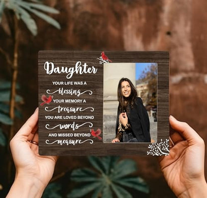 Daughter Memorial Wooden Picture Frame, In Loving Memory Remembrance Photo Frame Gifts for Daughter, Bereavement Sympathy Wooden Frame for Loss of Daughter, 4x6 inch Photo - style: Daughter Memorial