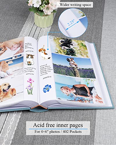 1DOT2 Photo Album for 4x6 Pictures with Writing Space, Cyan Blue | Holds 402 Photos,Linen Cover with Front Window, Acid-free Inner Pages, Ideal for Marriage Children Travel Family - color: Cyan Blue