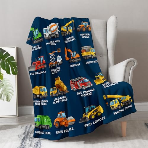 Aimego Construction Vehicles Blanket 50" x 60" Flannel Truck Gift for Fans - color: Construction Vehicles Blanket, size: 50"x60"
