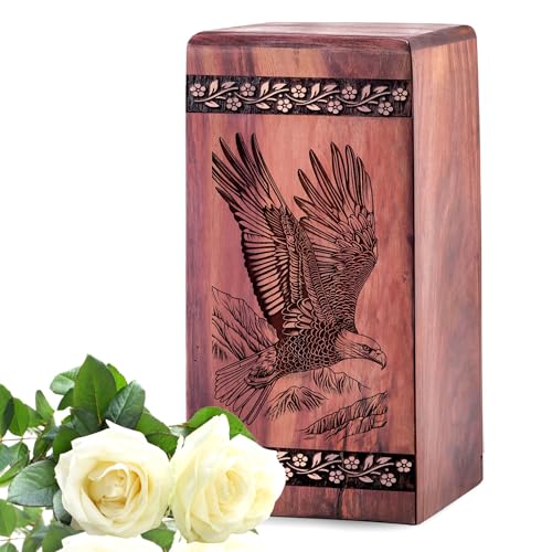 Eagle Cremation Urn for Mom - Wooden Funeral Cremation Urn for Men and Women Keepsake - Little Urns for Burial In Ground - Miniature Cremation Urns for Women Ashes 8 Inch - color: Eagle-urn, size: 8x4.7INCH