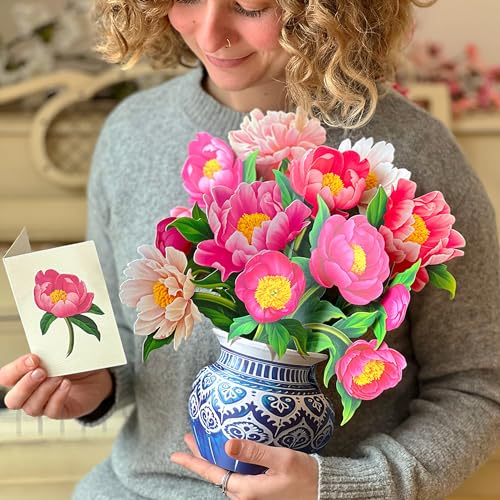 Freshcut Paper Peony Paradise 13 Inch Life-Sized 3D Pop Up Card – Birthday, Mothers Day, Thank You, Gifts for Mom and Her – Includes Notecard and Envelope (Pack of 3) - color: Peony Paradise, size: Classic (Pack of 3)
