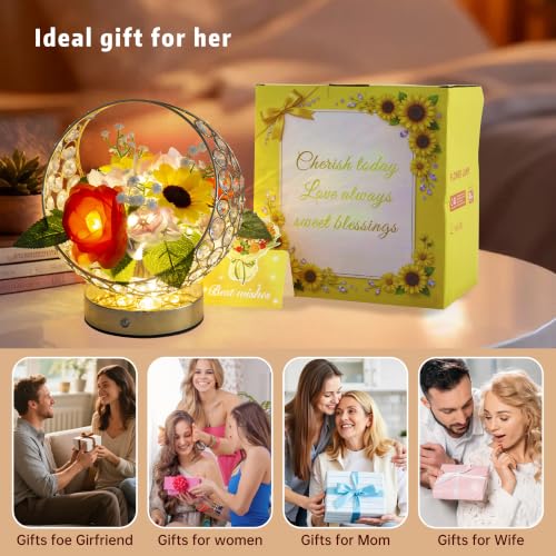 Birthday Gifts for Women Rose Hydrangea Sunflowers Flower Lamp - color: Purple
