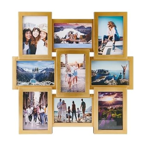 MELANNCO 18x18 Gold Collage Picture Frame for Wall - 9 Openings for Five 4x6 and Four 6x4 Photos - Gallery Wall Decor Display - color: Gold, size: 18 x 18 Inch
