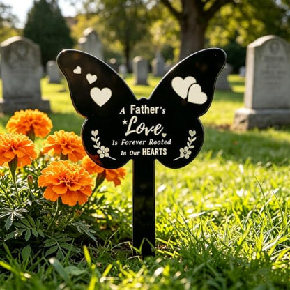 Acrylic Father Memorial Garden Stake, Butterfly Shaped Remembrance Plaque Stake for Cemetery Decorations, Grave Marker Waterproof Sympathy Garden Stake for Yard Grave