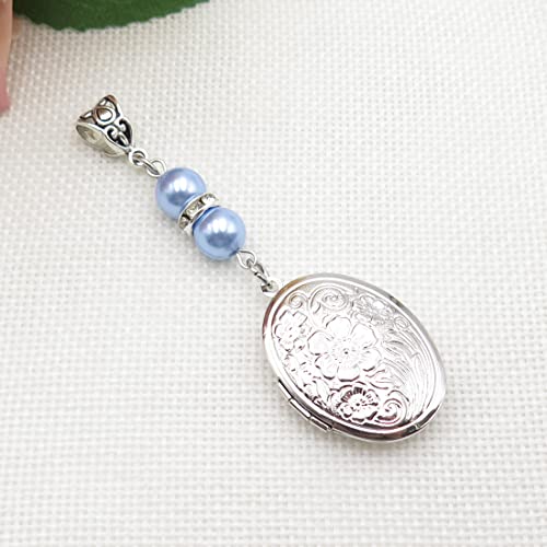 IDLAN Locket for Bouquet Charm Memorial Wedding Gift Bride Pendant Photo Keepsake Something Blue - style: Oval Locket