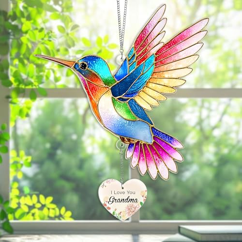 Hummingbird Acrylic Suncatcher with Heart Charm, I Love You Grandma Gift, Gifts for Grandma, Hummingbird Gifts, Grandma Birthday Gifts - color: Grandma Hummingbird