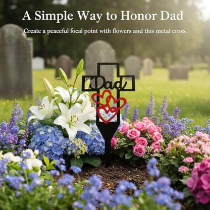 Heavy Duty Metal Cross Grave Marker - Cemetery Memorial Stake for Dad, 12 x 6 Inch Father's Remembrance Cross for Garden & Cemetery