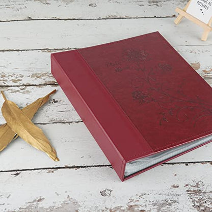 Photo Album 8x10 Clear Pages Pockets Leathe Cover Slip Slide in Photo Album Holds 50 Vertical 8x10 Photos Picture Book for Wedding Family (Red) - color: Red, size: 50 Pockets/1PK