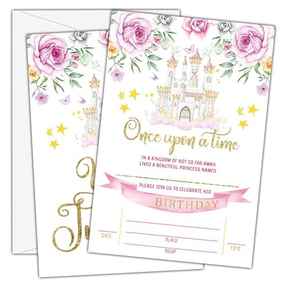 Birthday Invitations - Princess Birthday Invites with Envelopes(25-Count) - Magical Kingdom Castle Fill-in Party Invite Cards for Girls Kids Party Supplies Favors Decorations - A10 - style: Princess Magical Kingdom Castle