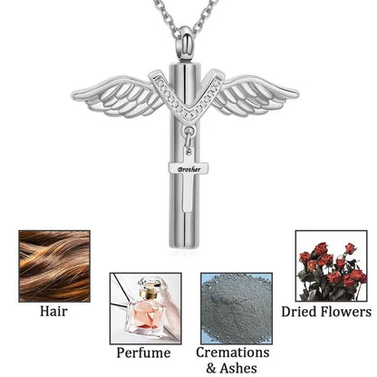 Cross Urn Necklace for Human Ashes Angel Wings Cremation Pendant Necklaces Memorial Keepsake Jewelry for Papa Mom Dad Grandma Grandpa Brother Uncle Aunt - style: Sister