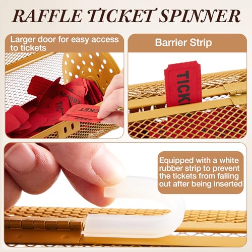 Teenyyou Raffle Drum Holds 600 Tickets, Metal Ticket Wheel Spinner with Stand, Raffle Tickets Cage for Games Events, Parties, School Drawings(Integrated Rotary,Gold,7.09" X 4.72", Small) - color: Gold, size: 7.09" X 4.72", Small, style: Integrated Rotary