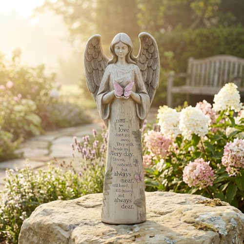 DUSVALLY Memorial Angel Statue, Sympathy Gift Angel Figurine for Garden | Memorial Angel Statue • Sympathy Gift • Inspirational Quote • Resin Garden Angel • Butterfly Figurine