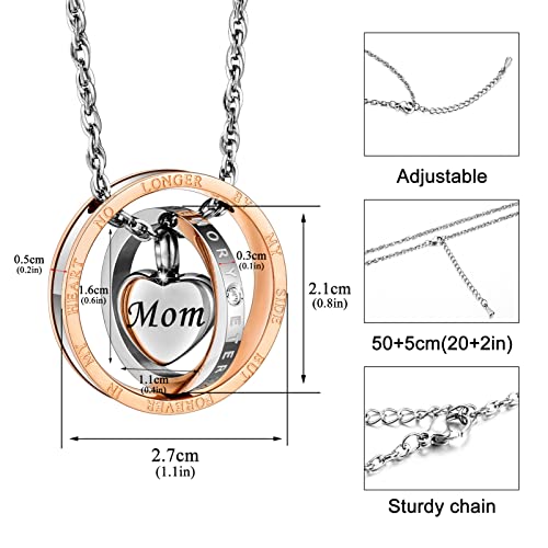 XIUDA Cremation Urn Necklace for Ashes Eternal Memory Carved Keepsake Stainless Steel Urn Jewelry Memorial Ash Holder - color: Silver&Rose Gold-MOM