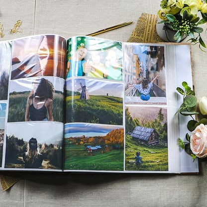 Holoary Photo Album 4x6 500 Photos 5 Pictures Per Page, with Photo Frame Window, 500 Pockets 4”x6”, Printed Book Cover Travel Design World Map Adventure Vacation Travel Photo Album - size: 500 Pockets