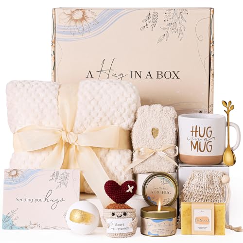 Get Well Gifts for Women Care Package Feel Better Gifts Baskets After Surgery Cancer Patients Miscarriage for Sick Friend Chemo Encouraging Pamper Comfort Wellness Hug Box For Her Self Care With Mug - color: Ivory (Get Well Soon Gift)