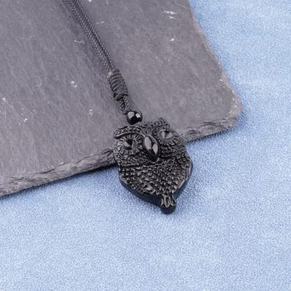 ASGIFT Black Obsidian Necklace Healing Crystal Stone Amulet Protection Pendant with Adjustable Rope Necklace Birthday Christmas Gift for Men Women - color: Owl A