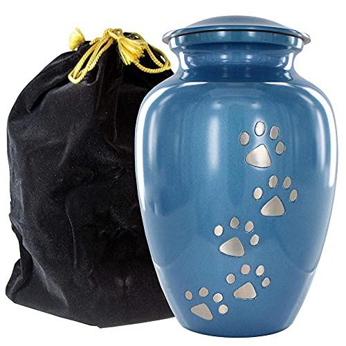 Trupoint Memorials Small Pet Urn for Dogs and Cats Ashes, Paws Print Blue Cremation Urns for Pets up to 17 lbs