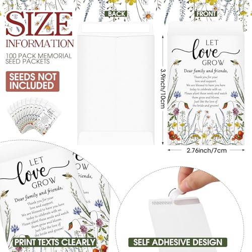 Fullhawl 100 Packs Wedding Favors for Guests Let Love Grow Seed Packet Kraft Bags Wildflower Seed Envelopes Resealable Blank Empty Organizer Storage Bag for Wedding Party Bridal Shower Gift