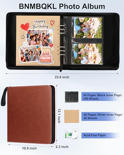 Leather Photo Album 4x6 200 Photos, DIY Scrapbook with 50 Sheets and 20 Blank Kraft Sheets, Travel Souvenir Diary Photo Book for Family Wedding Baby and Holiday Pictures - color: Brown