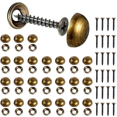 24 Sets 15mm Dia Brass Decorative Screws with Caps, 1 Inch Long Self-Tapping Screws for Mirror Furniture Painting Fixing (Screwdriver Included)