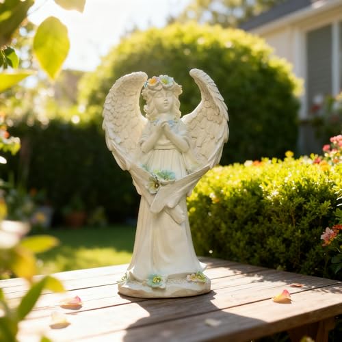 Solar Garden Statues Outdoor Decor Resin Lights Garden Angel Statues for Outside Lawn Yard Patio Balcony Art Sculptures Gifts for Mom Women - size: 7*5*13 in