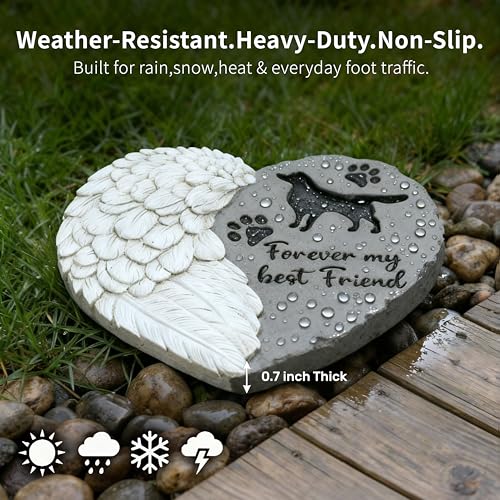 Landoraloria Dog Memorial Stone 10” Heart with Wings Outdoor Pet Grave Marker Cement Garden Remembrance Stone Sympathy Gift for Loss of Dog Rainbow Bridge Design