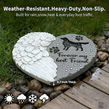 Landoraloria Dog Memorial Stone 10” Heart with Wings Outdoor Pet Grave Marker Cement Garden Remembrance Stone Sympathy Gift for Loss of Dog Rainbow Bridge Design