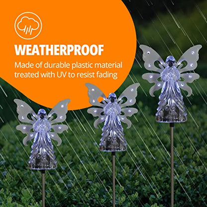 Exhart Garden Solar Lights, Decorative Angel Garden Stake, 13 LEDs, Cute Yard and Pathway Decor, White, 7 x 40 Inch - size: Large