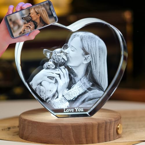 Personalized Pet Memorial Gifts,Custom 3D Engraved Dog Cat Photo in Crystal | Dog Memorial Keepsake,Sympathy Remembrance Gift for Pet - color: Heart A