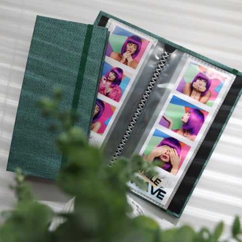 Photo Booth Photo Album - For Wedding or Party - Side Slide In 2X6 Picture Holder – Guest Book & Memory Keepsake – Linen Hard Cover With Band Keeps Photobooth Picture Prints Safe (MALACHITE GREEN) - color: MALACHITE GREEN