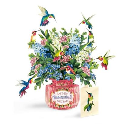 Freshcut Paper Pop Up Cards, Hummingbird Oasis, 12 Inch Life Sized Forever Flower Bouquet 3D Popup Greeting Card, Birthday Cards, Thank You Card, Blank Notecard & Envelope - color: Hummingbird Oasis, size: Classic