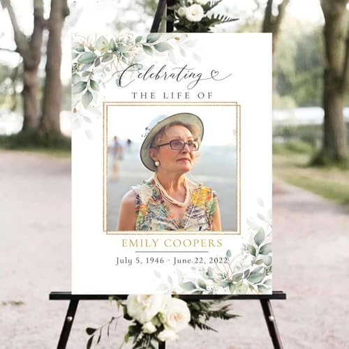 Greenery in Loving Funeral Welcome Memorial Sign, Celebration of Life Welcome Sign - color: Version #10