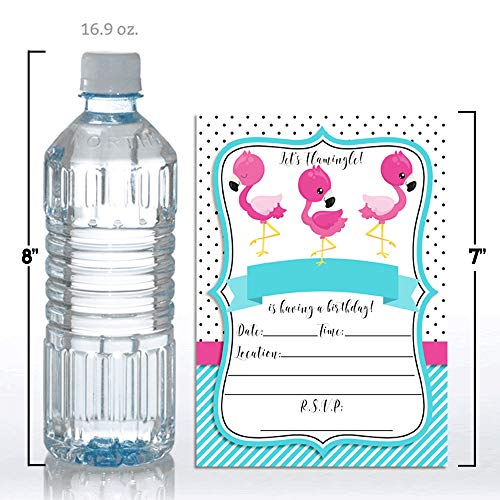 Pink and Turquiose Flamingo Birthday Party Invitations, 20 5x7 Fill In Cards with Twenty White Envelopes by AmandaCreatio - style: Pink and Turquiose Flamingo