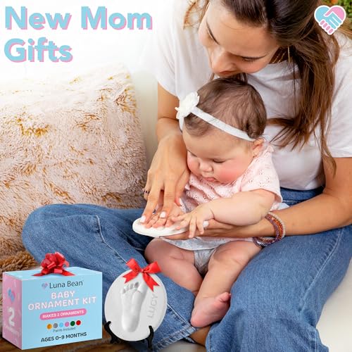 Baby Handprint Ornament Making Kit with Paint Set, Easel & Ribbons, Makes 2 | Easy-to-use air-dry clay kit - makes 2 handprint or footprint keepsakes, grandparents & holidays