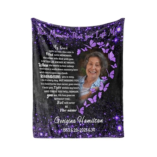 Vsmoedb Custom Memorial Blanket with Pictures for Loss of Loved One - color: Select10