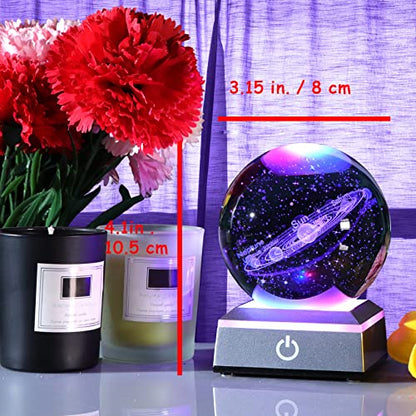 Crystal 3D Solar System Ball Science, Astronomy Gifts with LED Base 3.15'' - color: Solar system ball with Silver LED