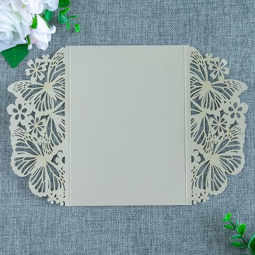 20 PCS Butterfly Quinceanera Invitation, Laser Cut Invitation Cards | 5.12x7.2" Champage Butterfly Quinceanera Invitation with Envelopes for XV Anos Bridal Shower Baby Shower Invite - color: Shinny Champagne