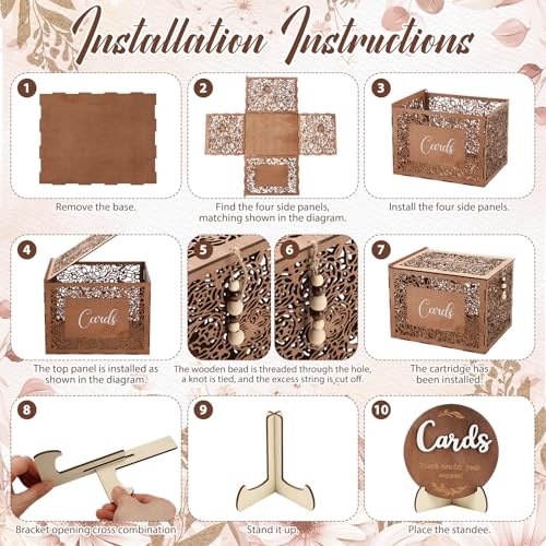 Wedding Card Box with Sign Boho Rustic Wood Gift Card Box Vintage Money Cards Holder for Wedding Baby Shower(Flower,Brown,11.4 x 9 x 8.5 Inches) - style: Flower