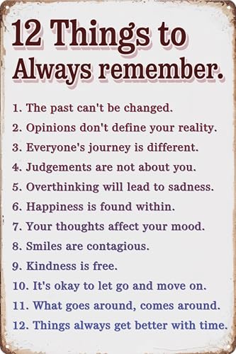 12 Things Always Remember Metal Sign 8x12in Inspirational Plaque for Bedroom Wall Decor Daily Reminder Gift - color: 12 Things To Remember Sign