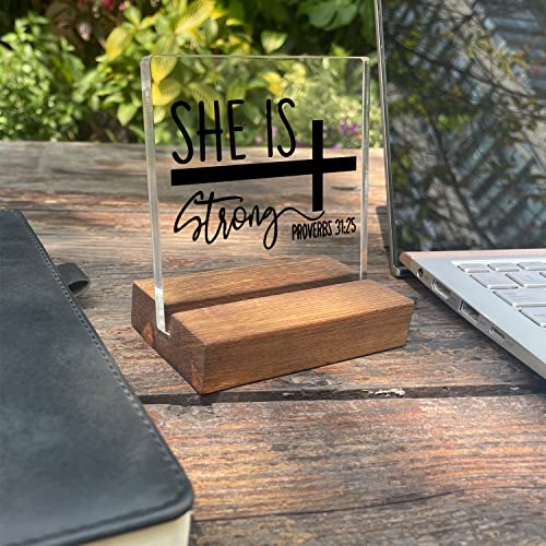 She is Strong Inspirational Quotes Desk Decor Gifts For Women Best Friend Encouragement Office Inspiration Positive Plaque Acrylic With Wooden Stand For Cowoker Motivational Sign For Birthday - style: She is Strong